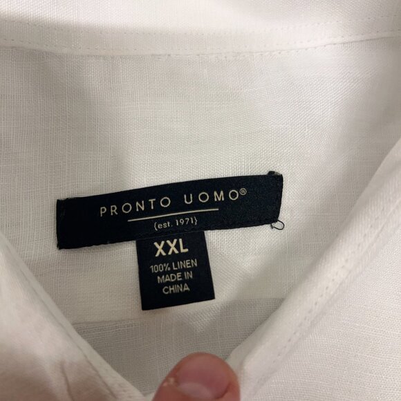 Pronto Uomo Men's 2XL 100% Linen Shirt‎ White Button up Short Sleeve - Picture 5 of 8